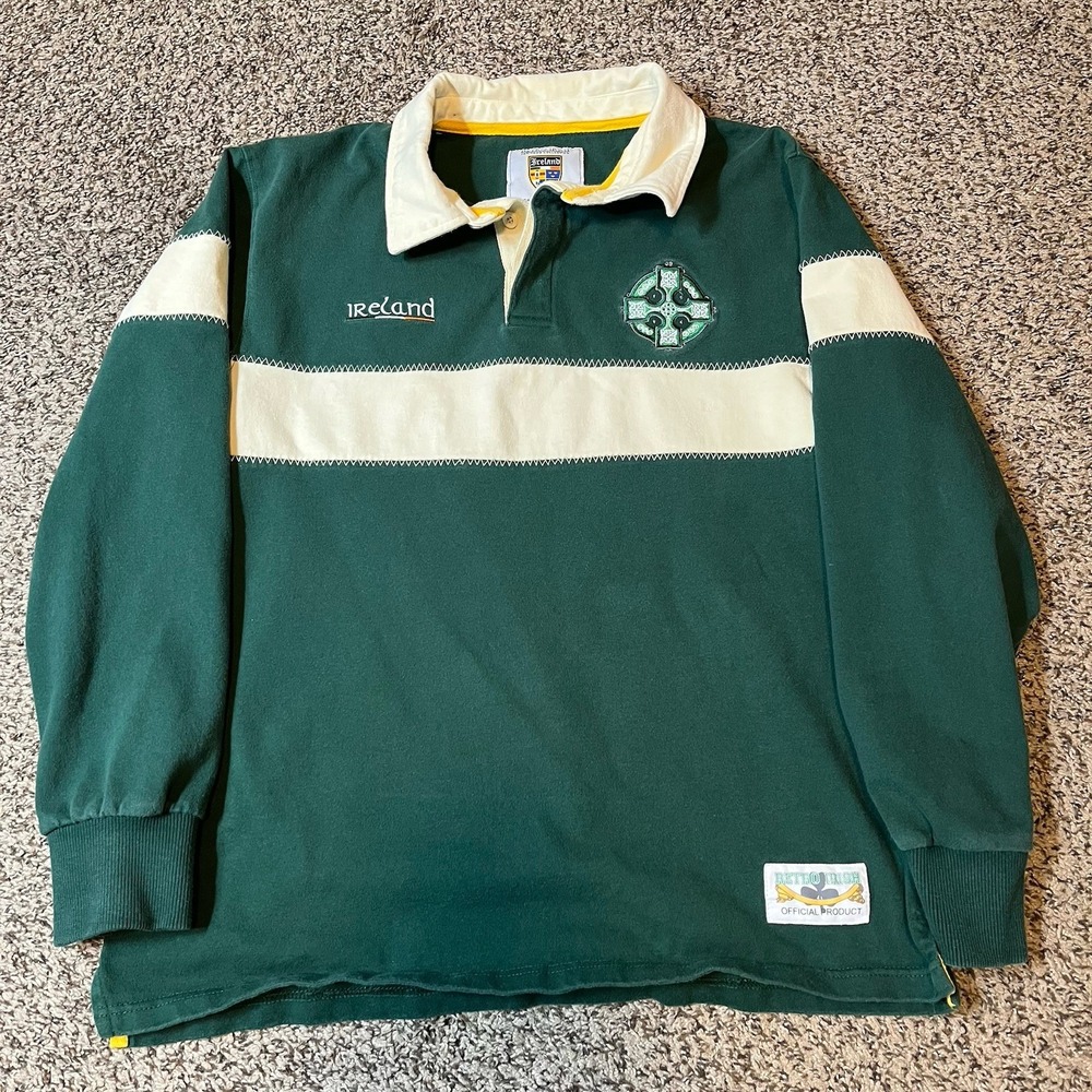 Retro Irish Heritage Collection Mens Medium Long Sleeve Rugby Striped Polo Shirt